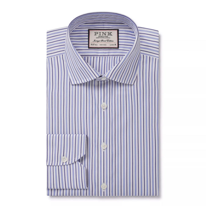 White & Blue Classic Fit Regent Track Stripe Dress Shirt