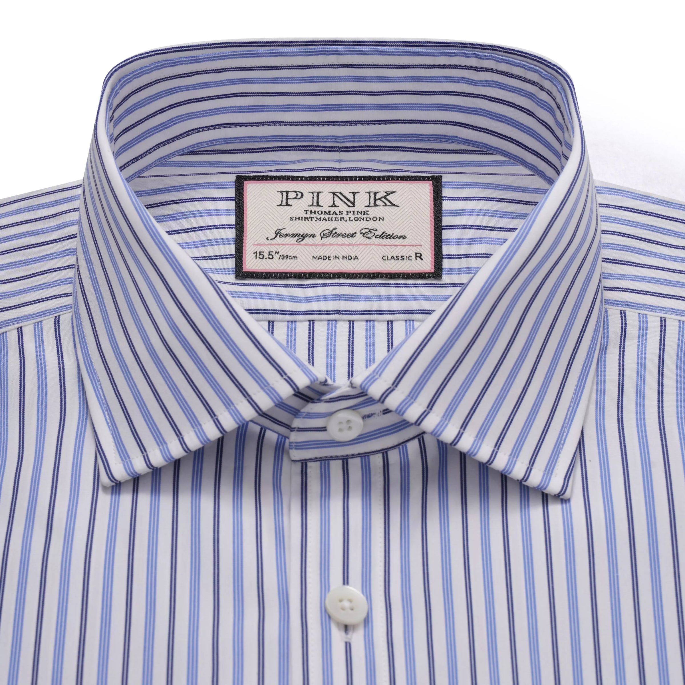 White & Blue Classic Fit Regent Track Stripe Dress Shirt