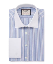 Pale Blue & Blue Classic Fit French Cuff Bloomsbury Stripe Dress Shirt