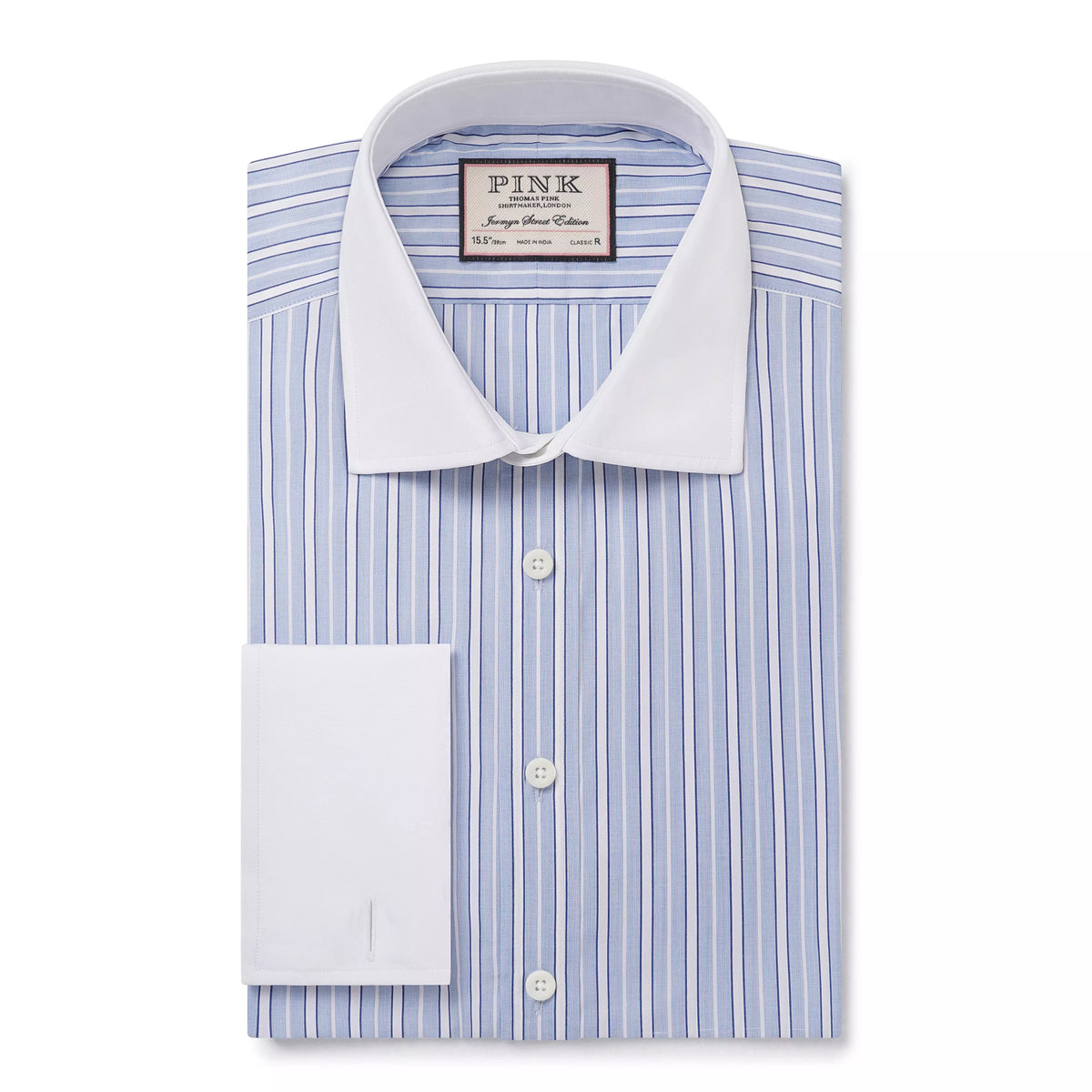 Pale Blue & Blue Classic Fit French Cuff Bloomsbury Stripe Dress Shirt