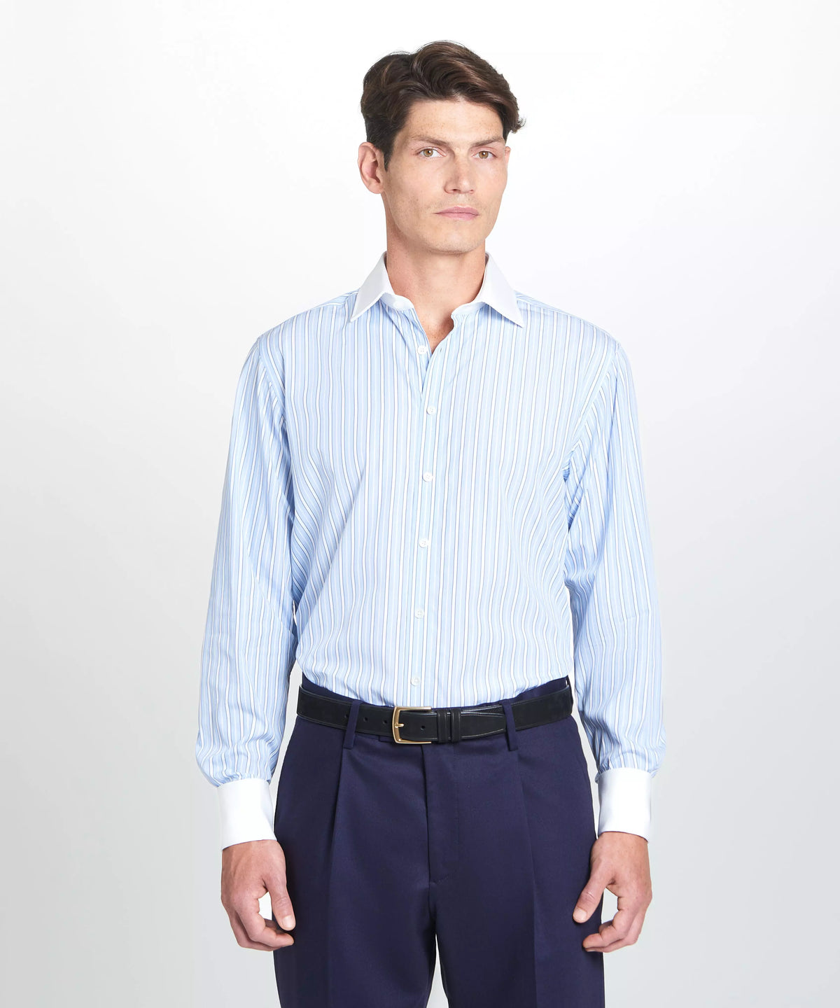 Pale Blue & Blue Classic Fit French Cuff Bloomsbury Stripe Dress Shirt