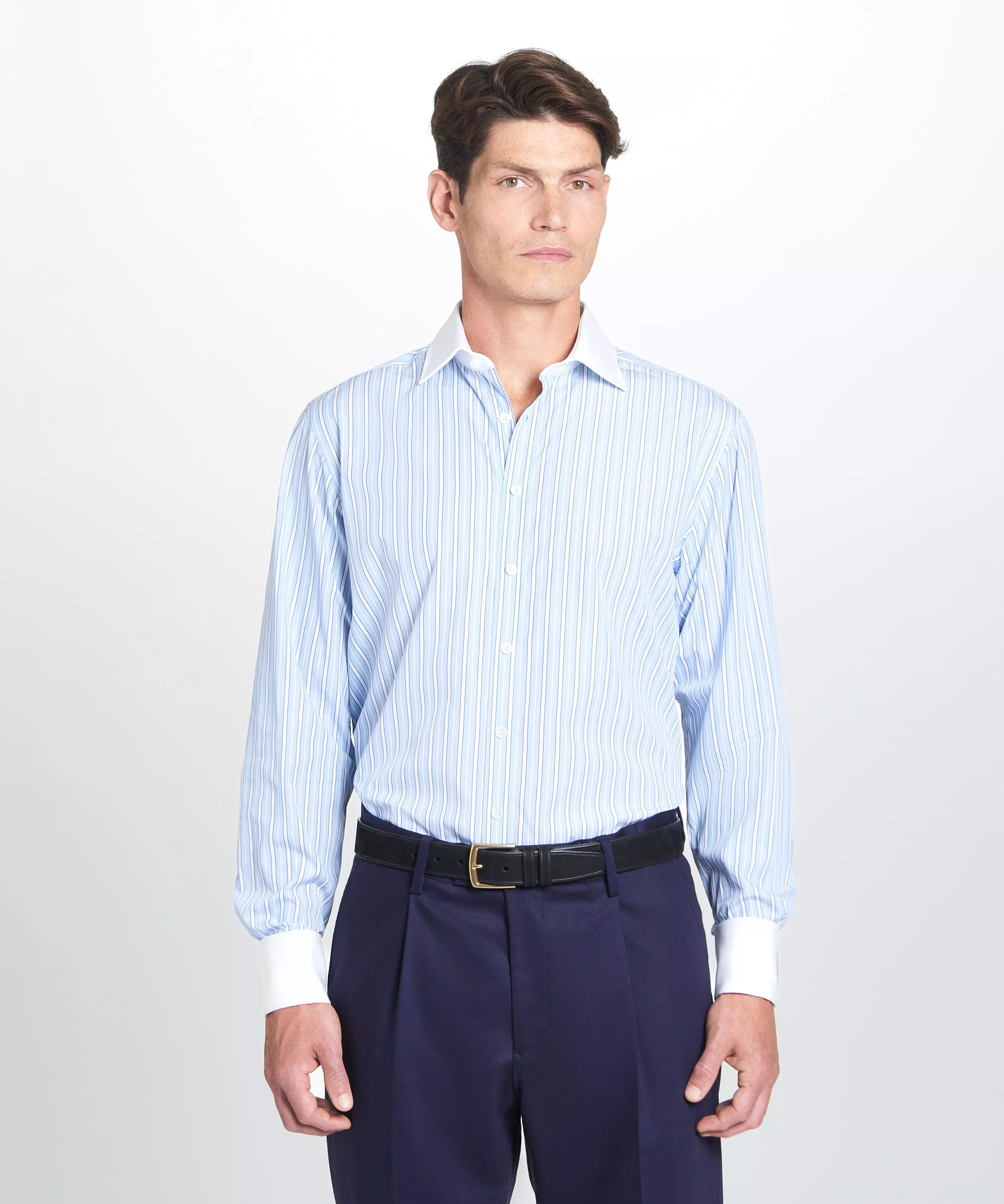 Pale Blue & Blue Classic Fit French Cuff Bloomsbury Stripe Dress Shirt