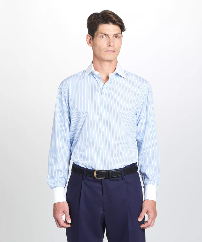 Pale Blue & Blue Classic Fit French Cuff Bloomsbury Stripe Dress Shirt
