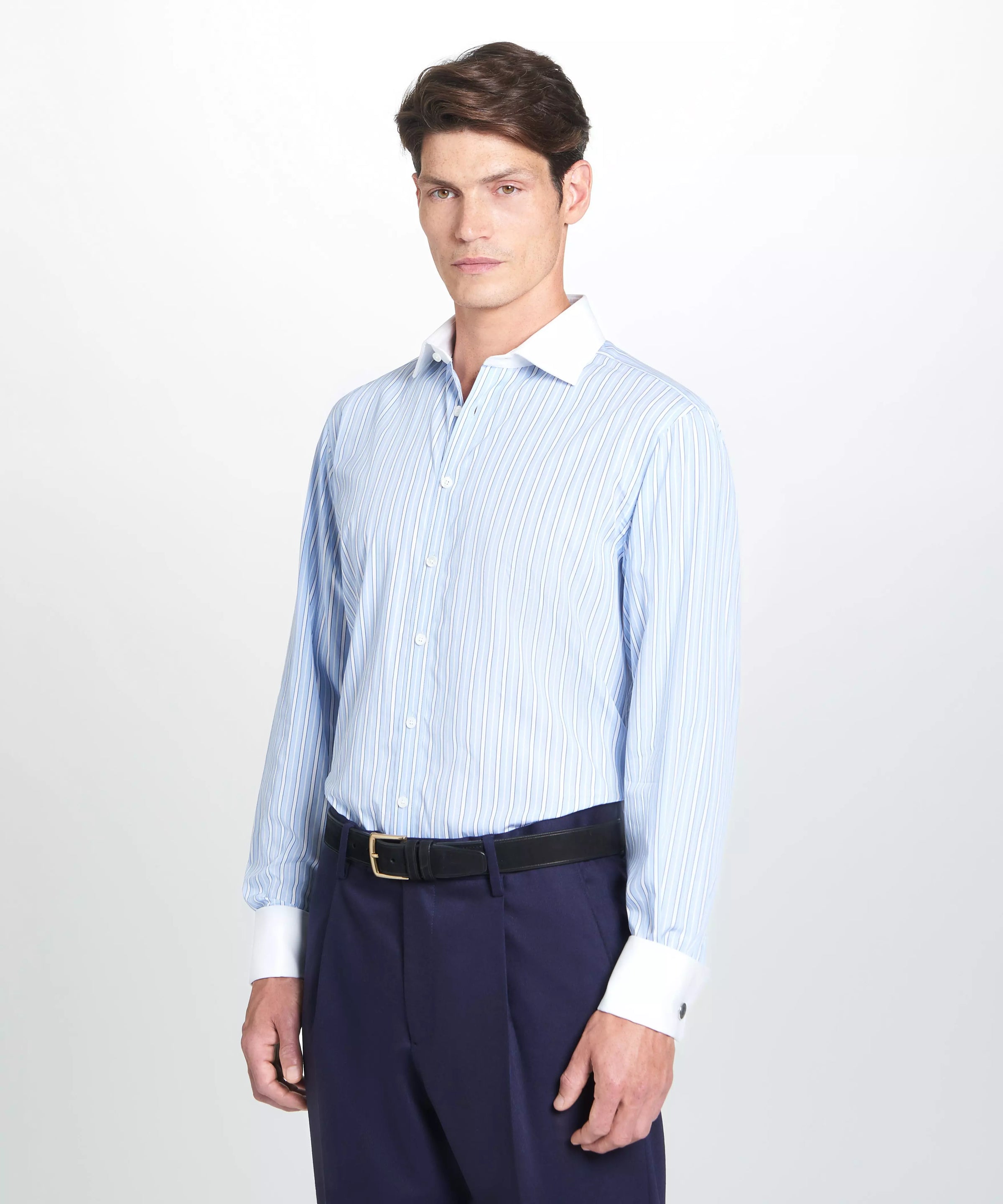 Pale Blue & Blue Classic Fit French Cuff Bloomsbury Stripe Dress Shirt