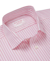Pink & White Classic Fit Business Casual Cotton Stripe Shirt