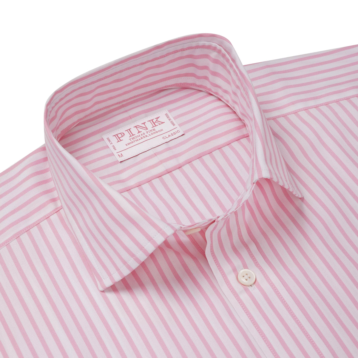 Pink & White Classic Fit Business Casual Cotton Stripe Shirt