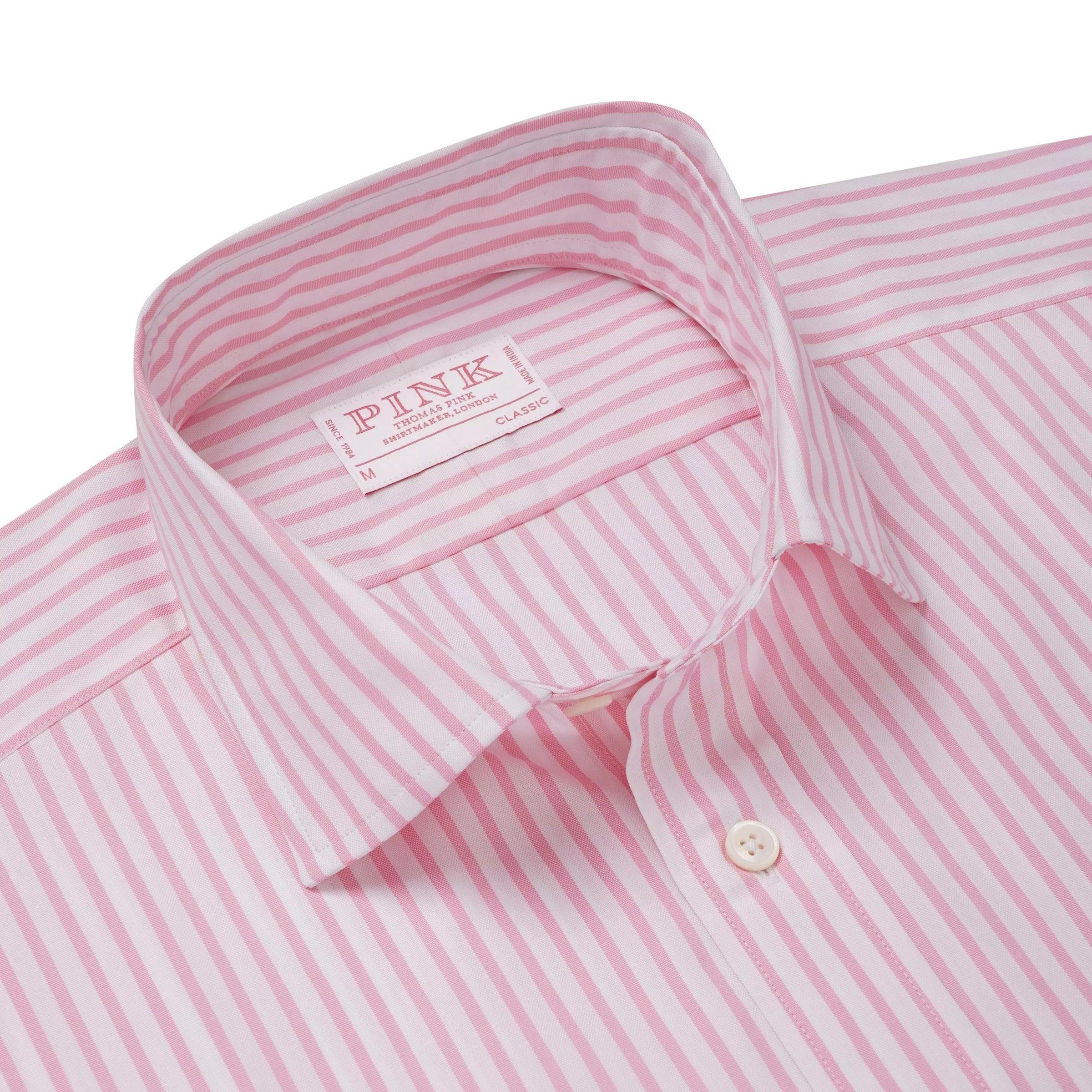 Pink & White Classic Fit Business Casual Cotton Stripe Shirt