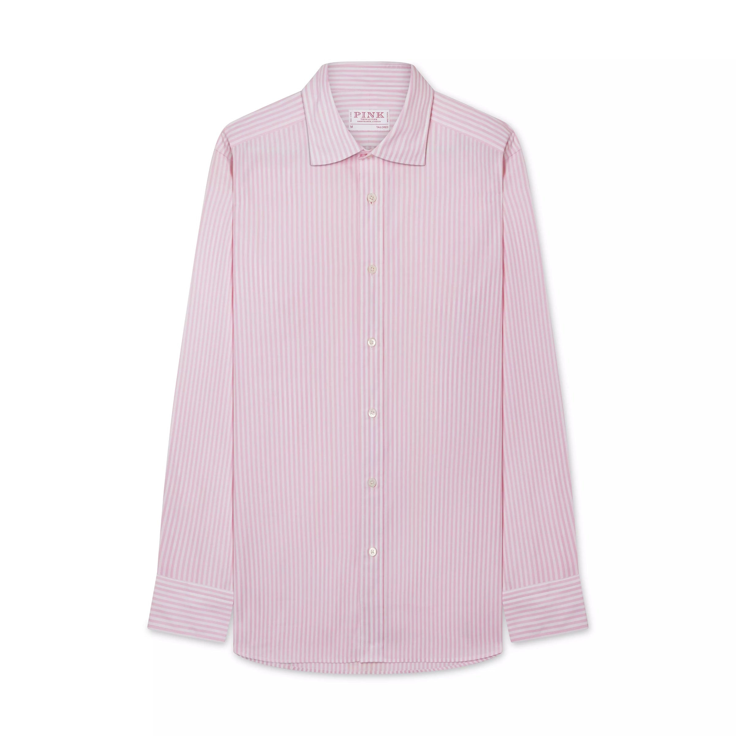 Pink & White Classic Fit Business Casual Cotton Stripe Shirt