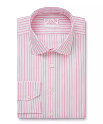 Pink & White Classic Fit Business Casual Cotton Stripe Shirt