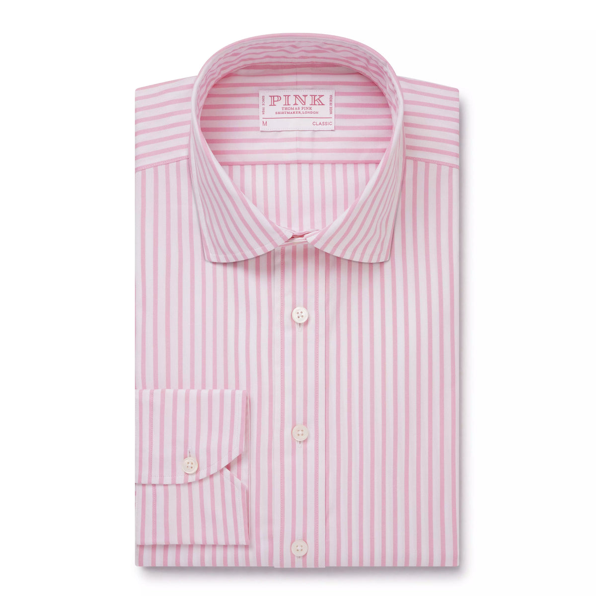 Pink & White Classic Fit Business Casual Cotton Stripe Shirt