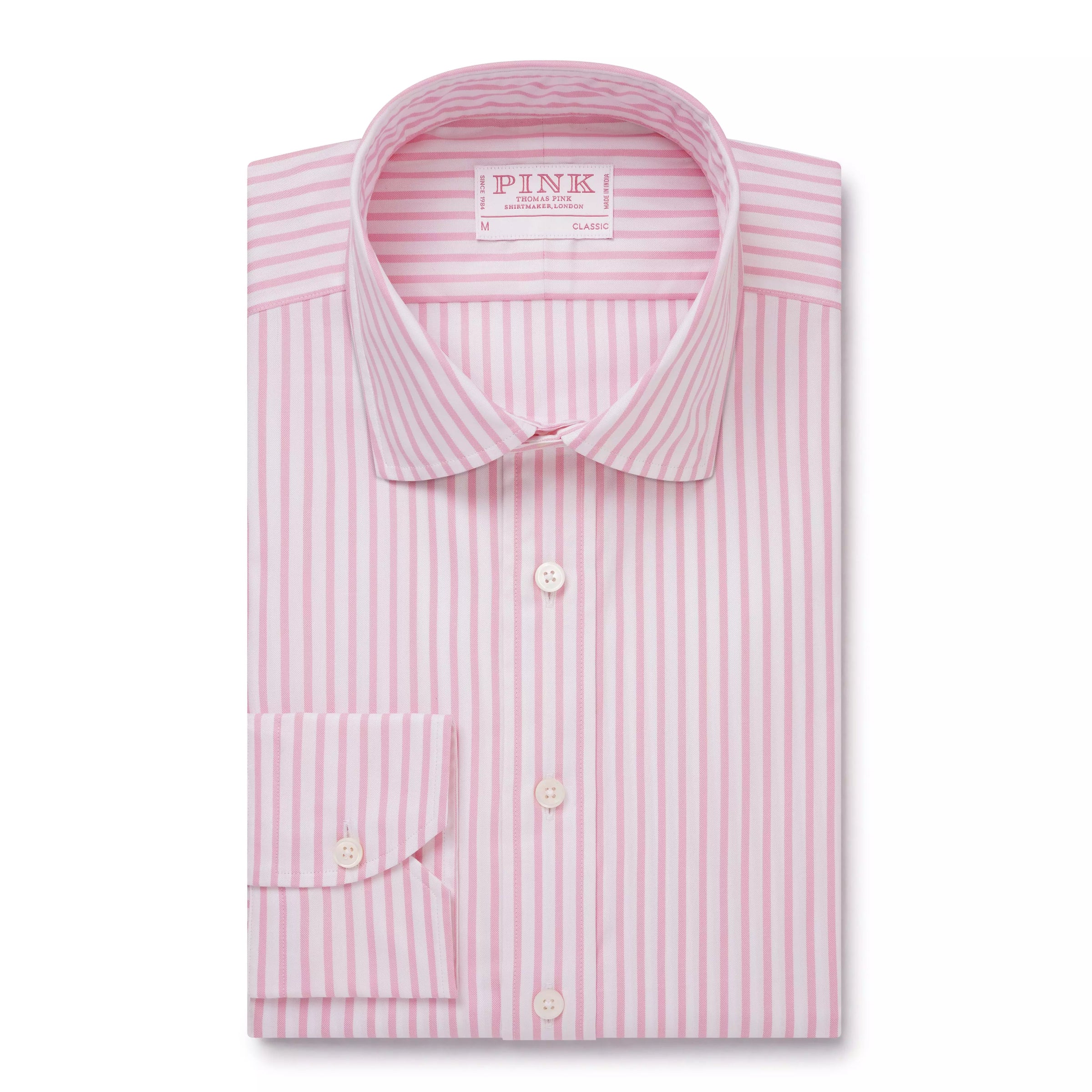 Pink & White Classic Fit Business Casual Cotton Stripe Shirt