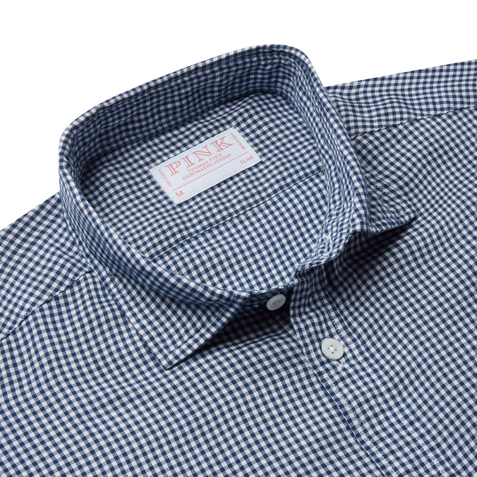 Navy & White Slim Fit Smart Casual Oxford Micro Check Shirt