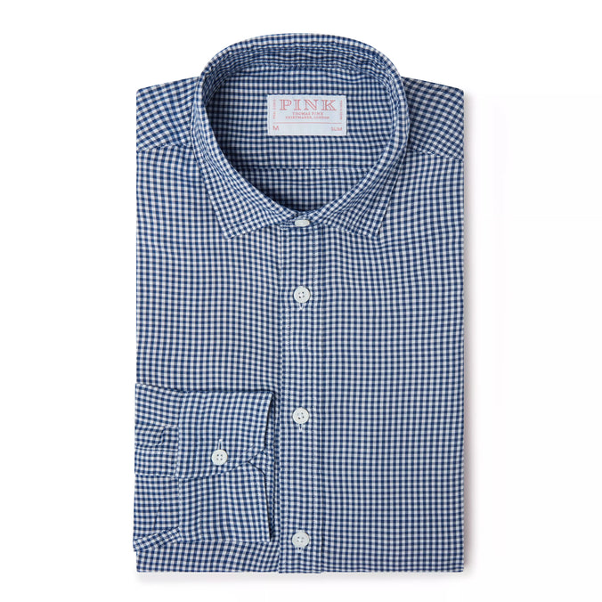 Navy & White Slim Fit Smart Casual Oxford Micro Check Shirt