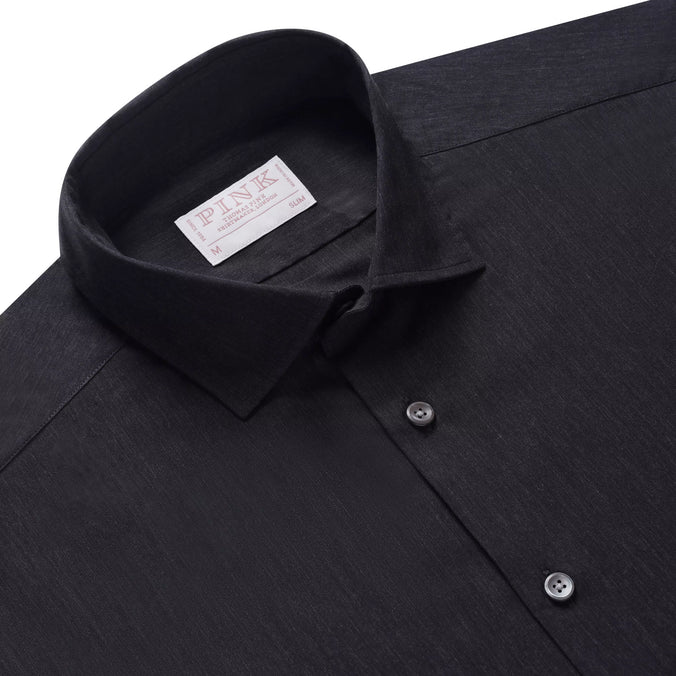 Charcoal Slim Fit Smart Casual Cotton Slub Effect Shirt