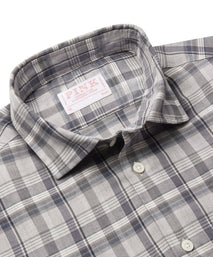 Pale Grey Slim Fit Smart Casual Balmoral Plaid Check Shirt