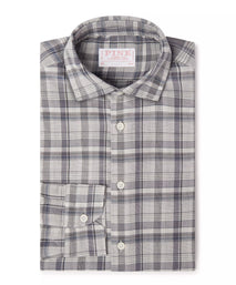 Pale Grey Slim Fit Smart Casual Balmoral Plaid Check Shirt