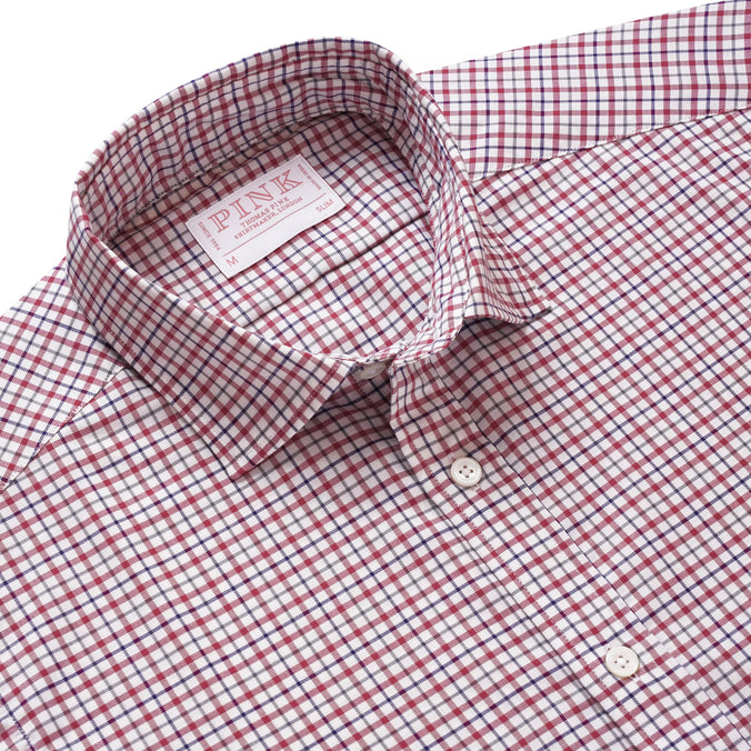 White & Multicolour Slim Fit Smart Casual Twill Window Check Shirt