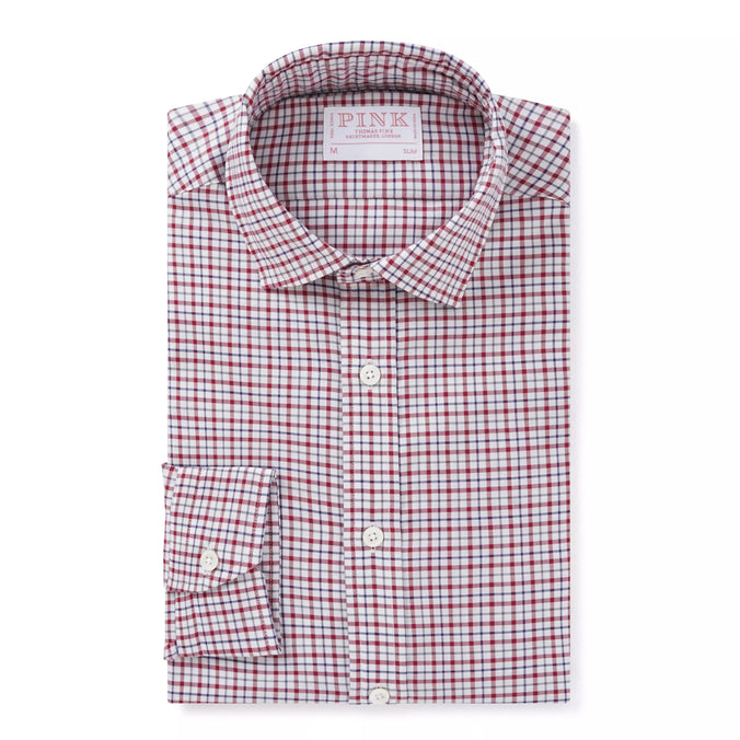 White & Multicolour Slim Fit Smart Casual Twill Window Check Shirt