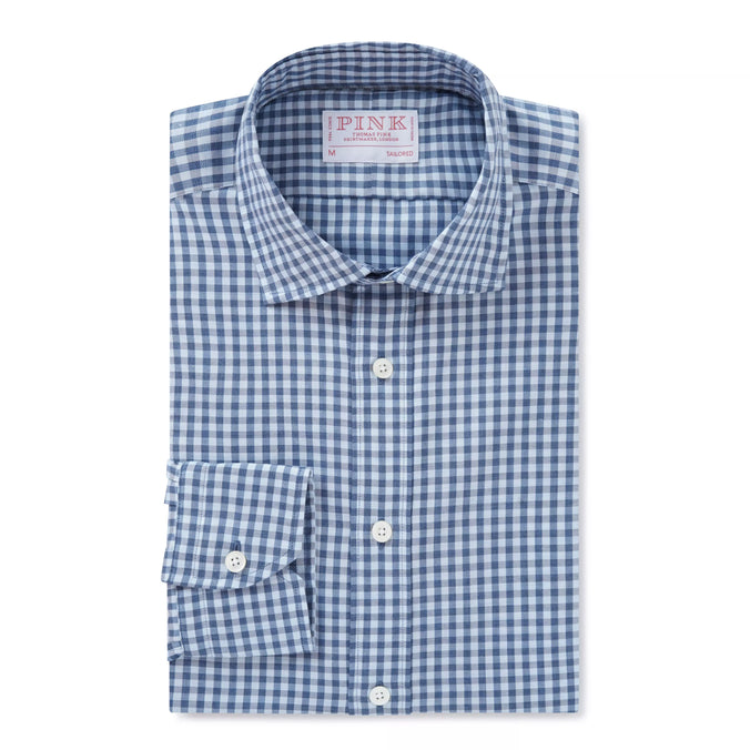 Pale Blue & Blue Tailored Fit Smart Casual Oxford Check Shirt