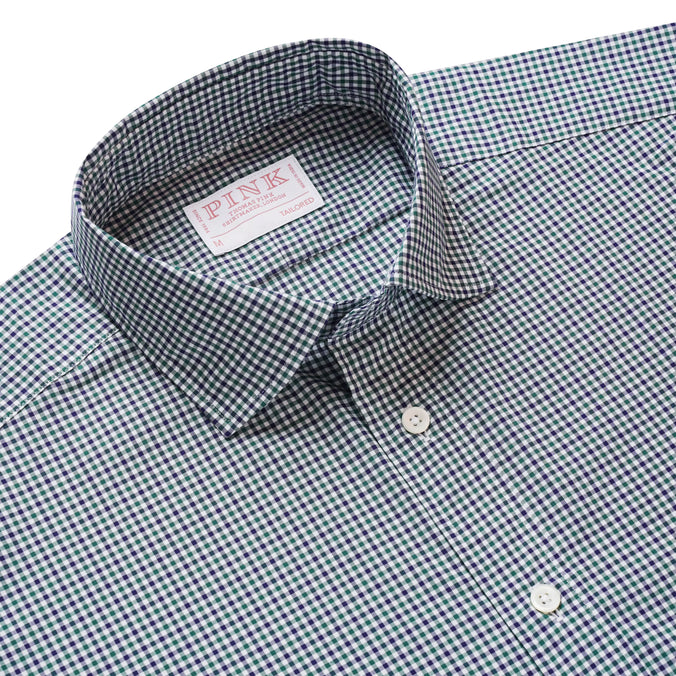 Green & Blue Tailored Fit Smart Casual Mini Check Shirt