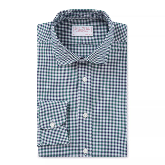 Green & Blue Tailored Fit Smart Casual Mini Check Shirt
