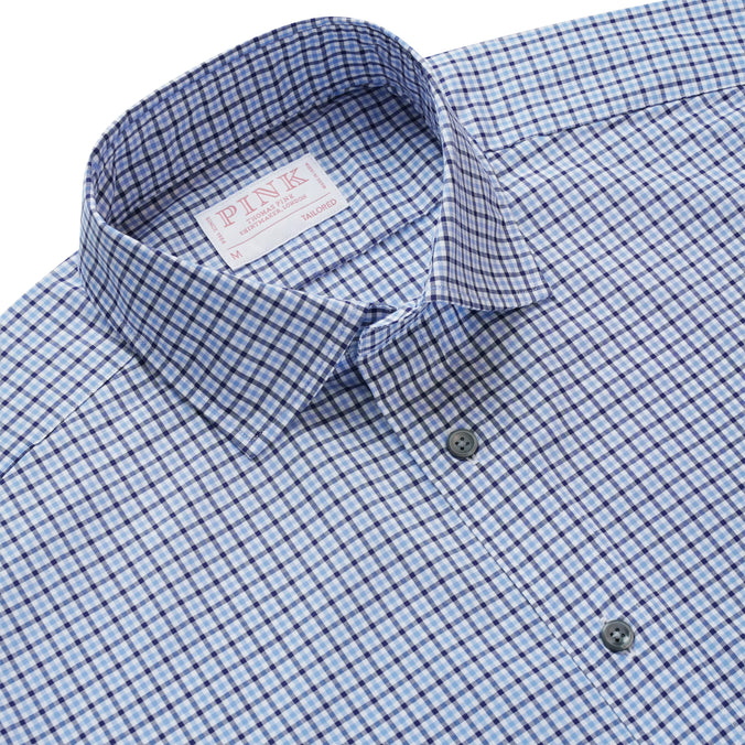 Navy & Blue Tailored Fit Smart Casual Mini Check Shirt