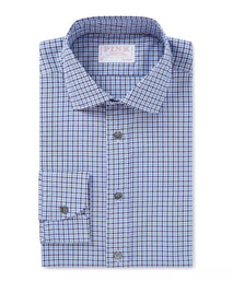 Navy & Blue Tailored Fit Smart Casual Mini Check Shirt