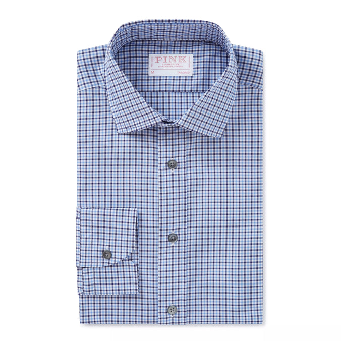 Navy & Blue Tailored Fit Smart Casual Mini Check Shirt