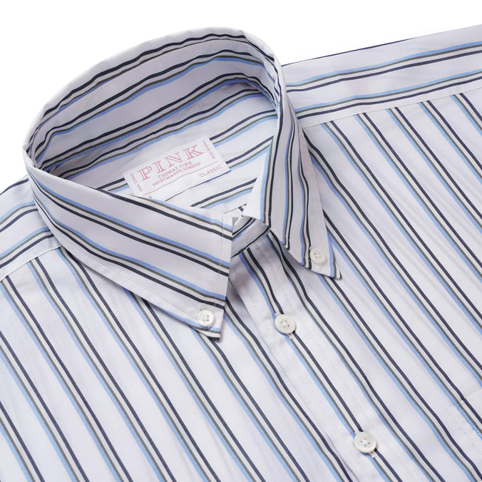 White & Blue Classic Fit Smart Casual Jubilee End On End Shirt
