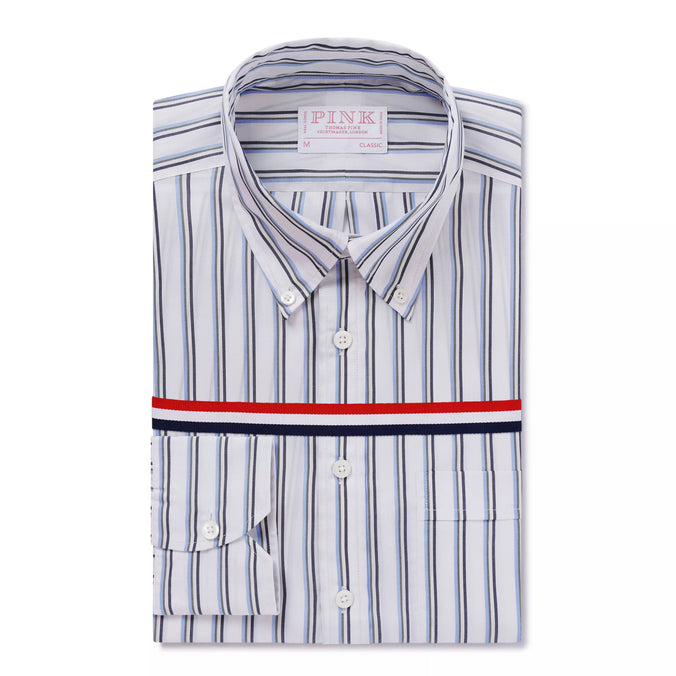 White & Blue Classic Fit Smart Casual Jubilee End On End Shirt