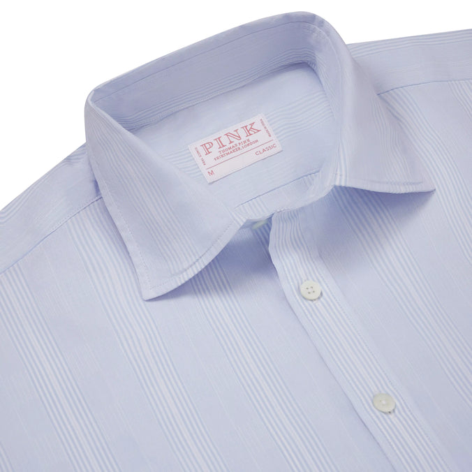 Pale Blue & White Classic Fit Smart Casual Multi Stripe Shirt