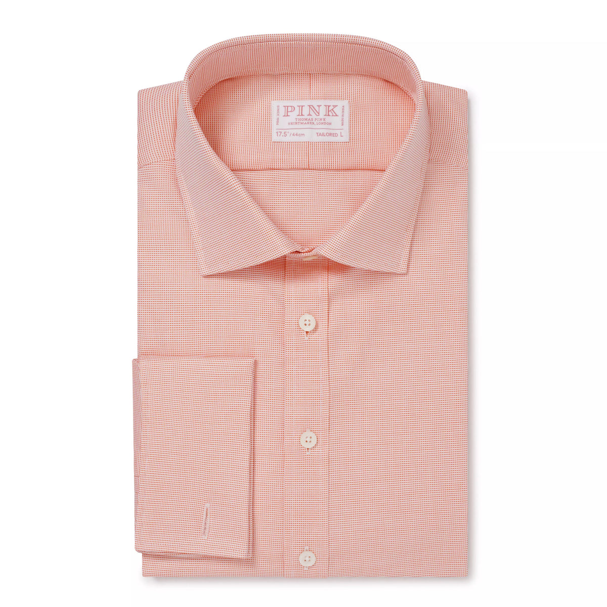 Orange Tailored Fit Double Cuff Jacquard Micro Check Formal Shirt
