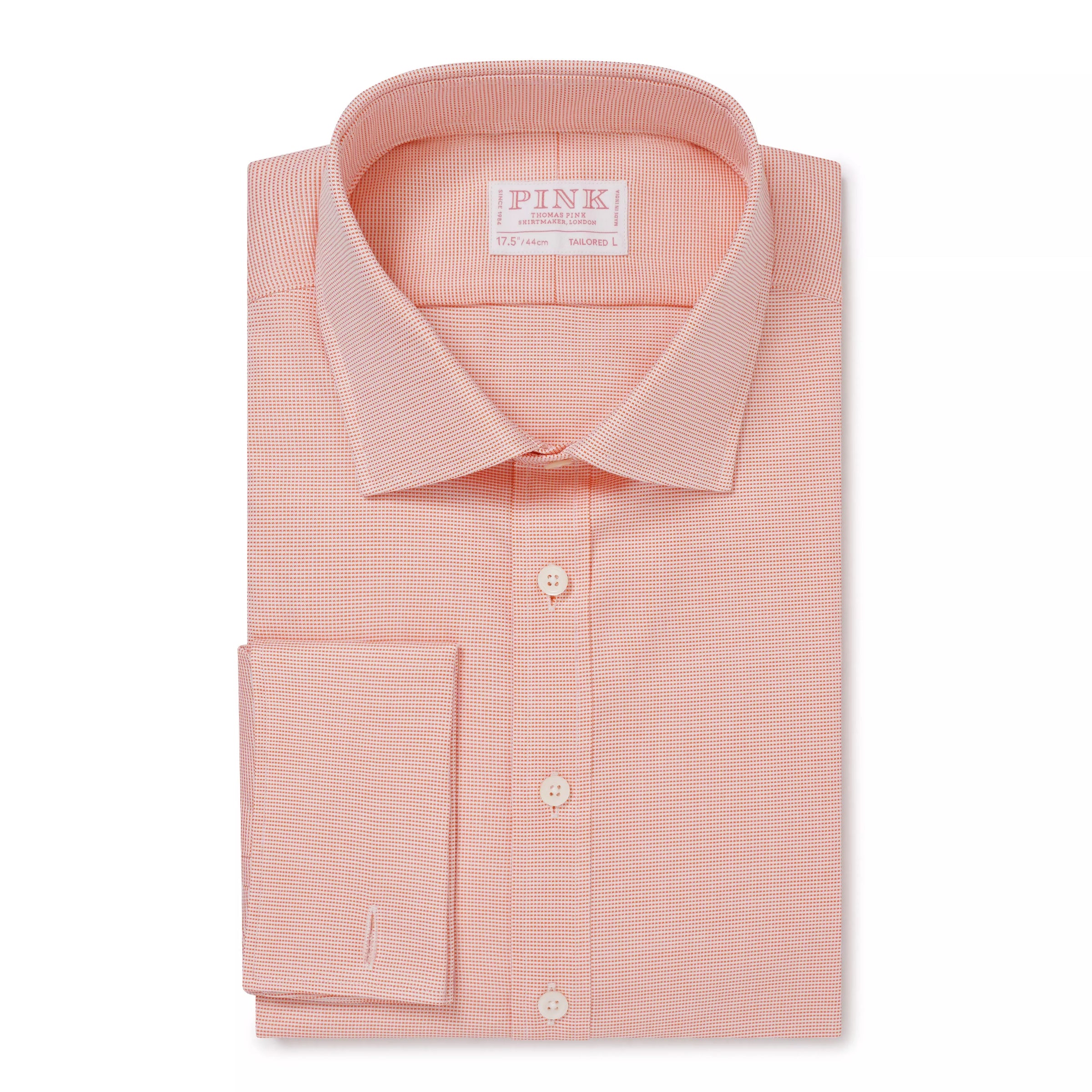 Orange Tailored Fit Double Cuff Jacquard Micro Check Formal Shirt