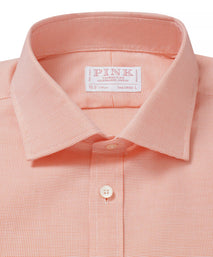 Orange Tailored Fit Double Cuff Jacquard Micro Check Formal Shirt