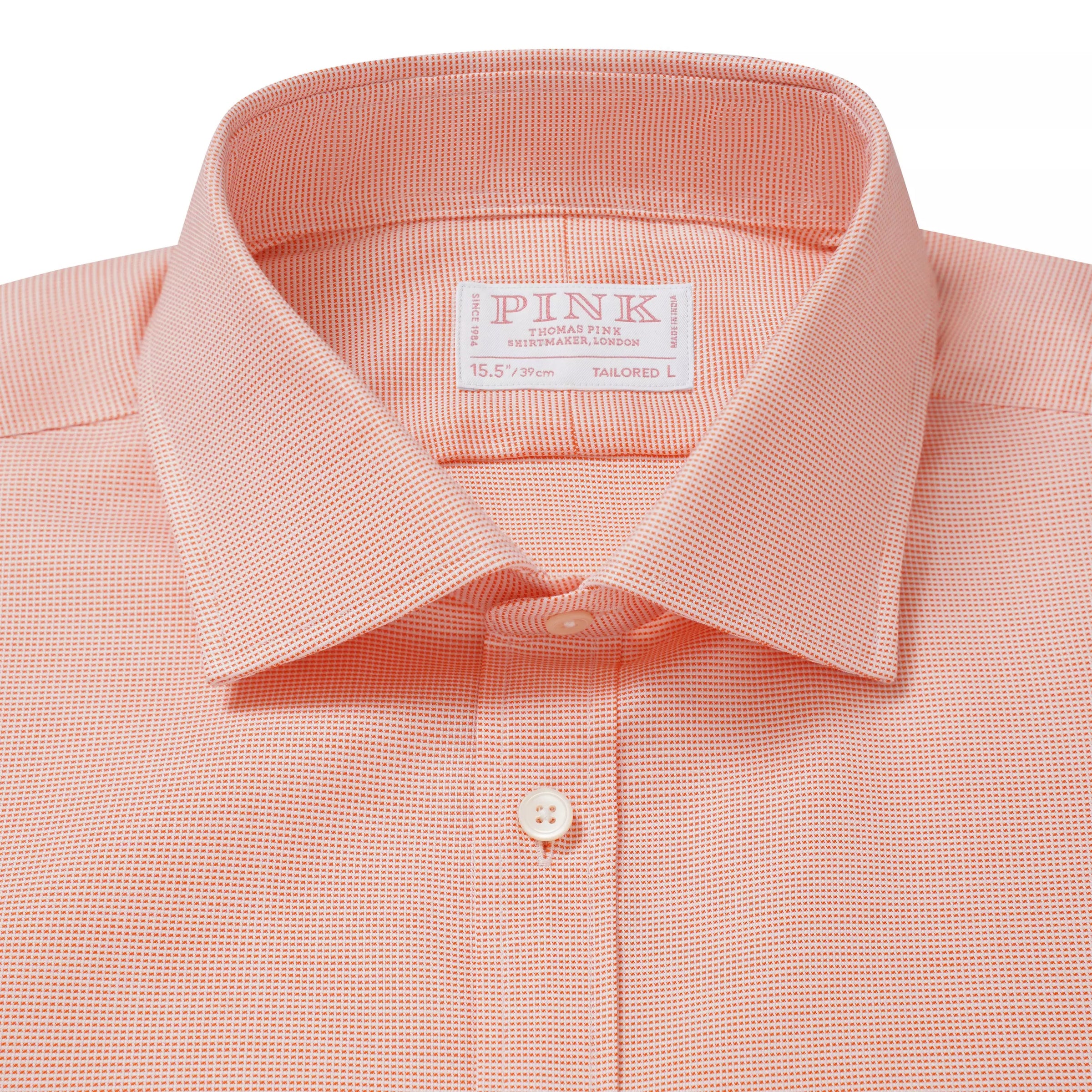 Orange Tailored Fit Double Cuff Jacquard Micro Check Formal Shirt