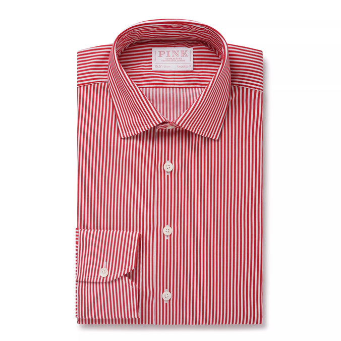 Red & White Tailored Fit Capri Stripe Shirt Dress Shirt