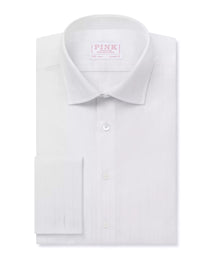 White Classic Fit Double Cuff Tonal Barre Stripe Formal Shirt