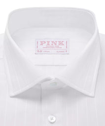 White Classic Fit Double Cuff Tonal Barre Stripe Formal Shirt