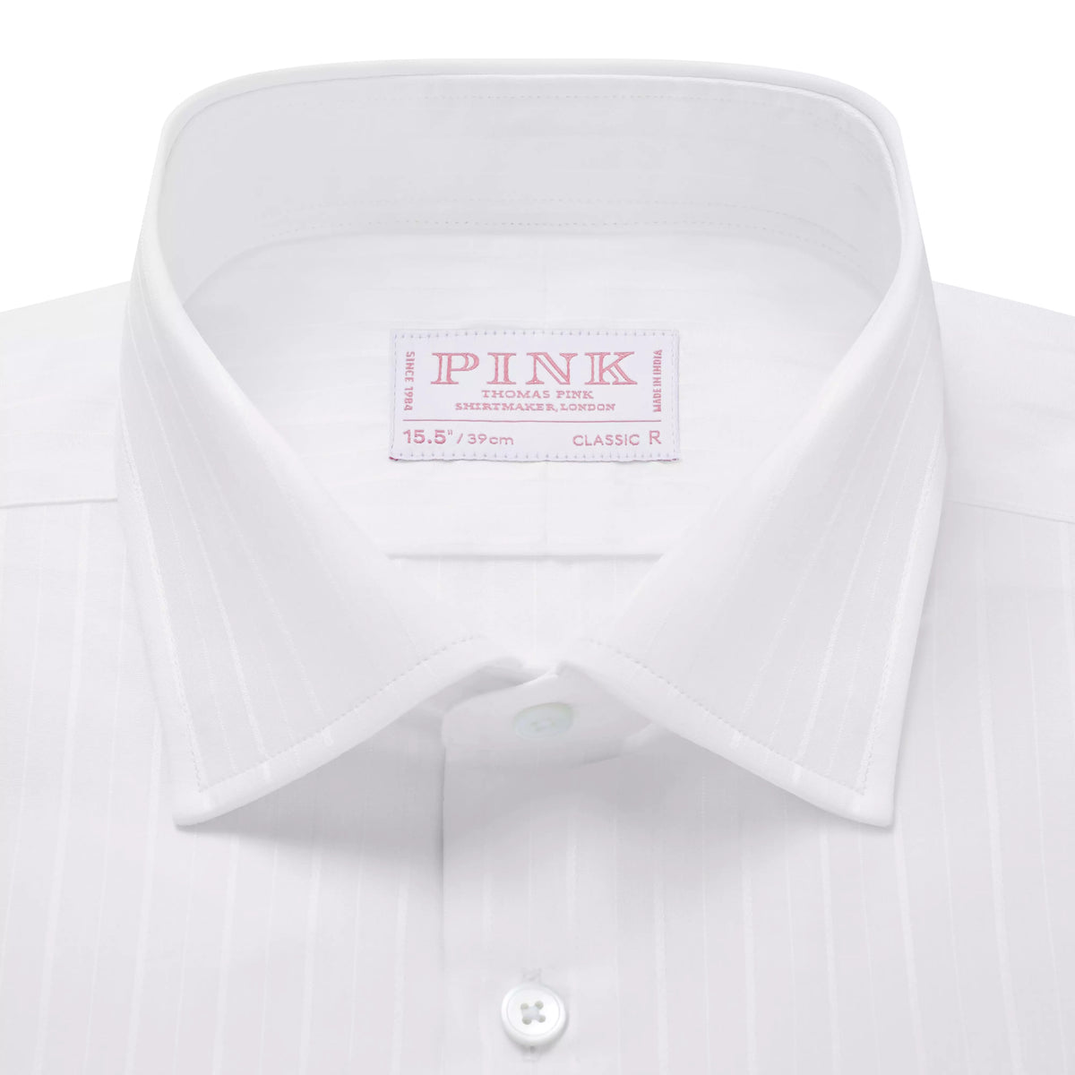 White Classic Fit Double Cuff Tonal Barre Stripe Formal Shirt