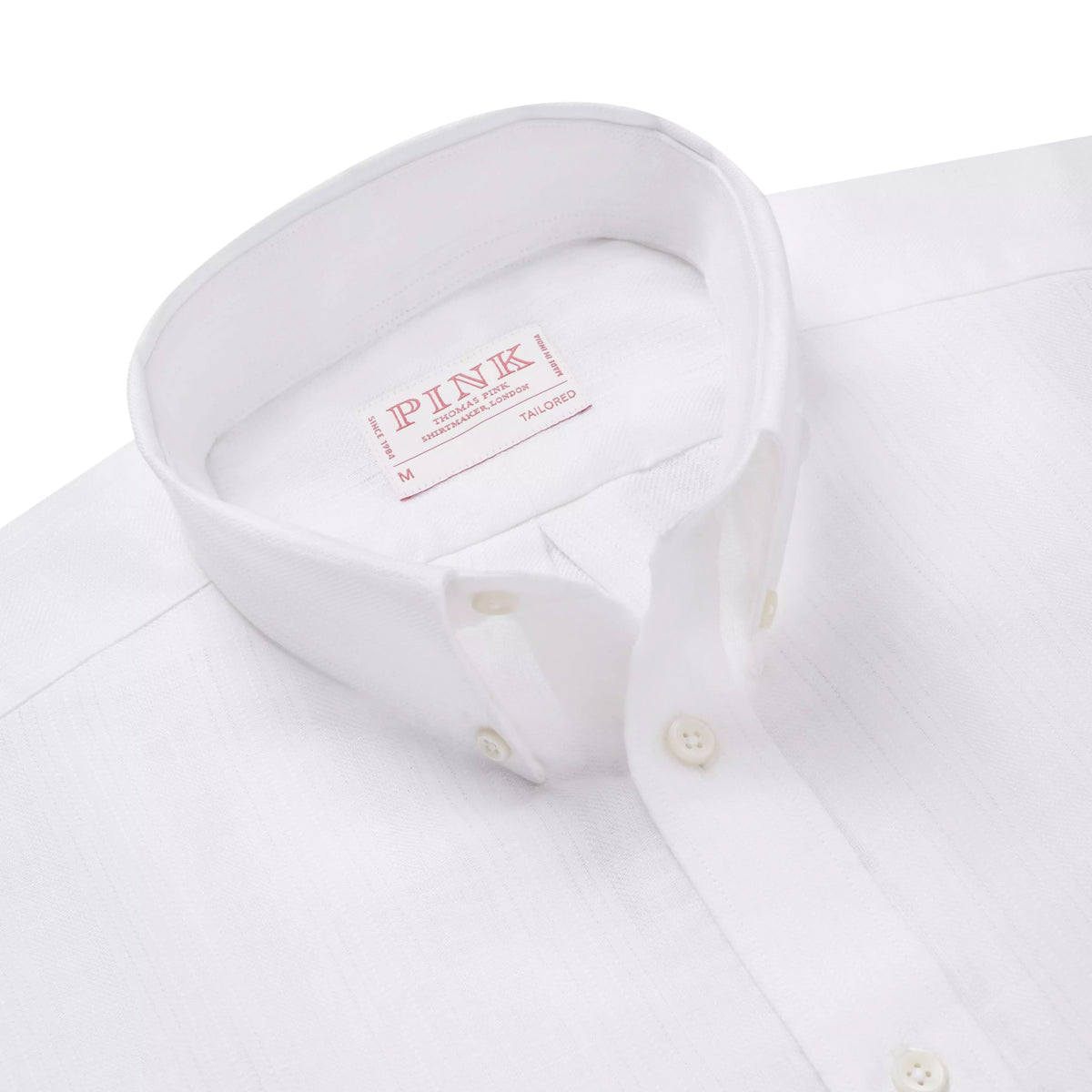 White Tailored Fit Business Casual Button Down Collar Linen Tonal Stripe Shirt