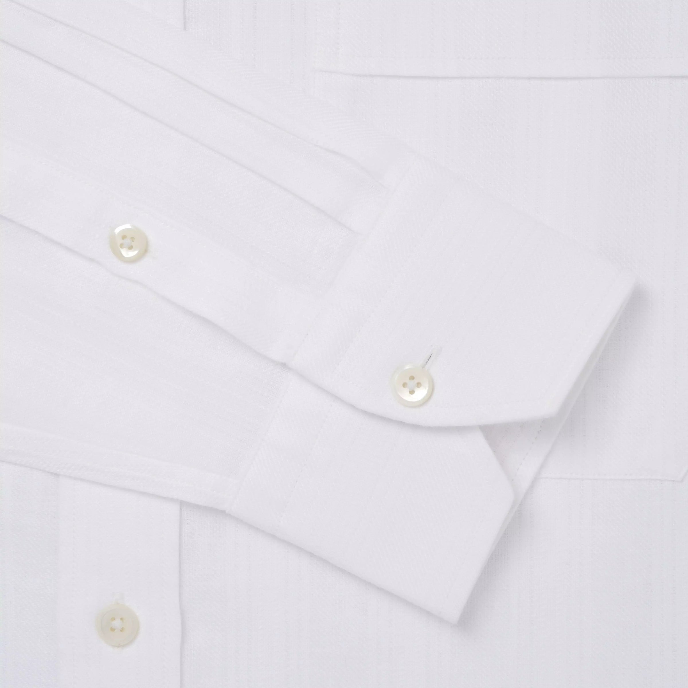 White Tailored Fit Business Casual Button Down Collar Linen Tonal Stripe Shirt