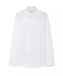 White Tailored Fit Business Casual Button Down Collar Linen Tonal Stripe Shirt