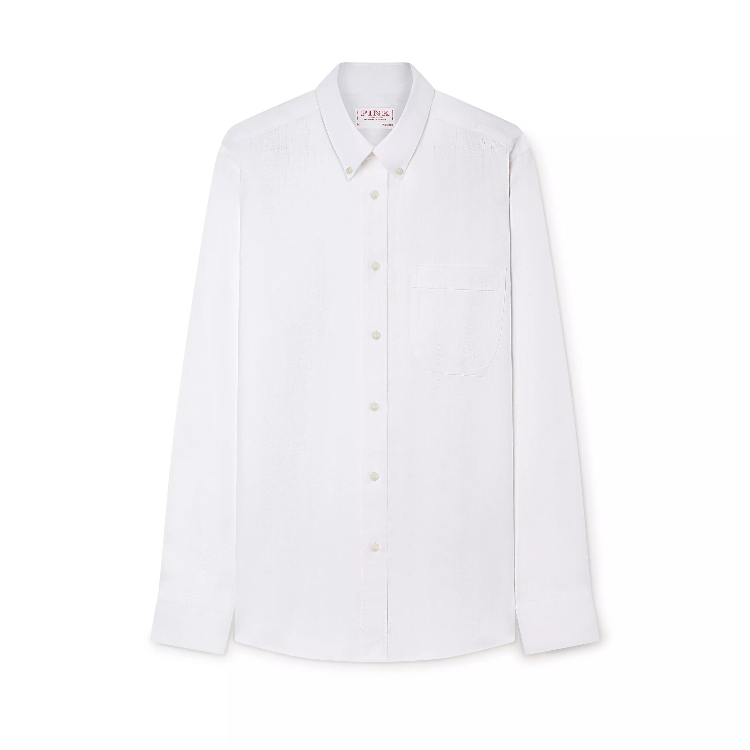 White Tailored Fit Business Casual Button Down Collar Linen Tonal Stripe Shirt