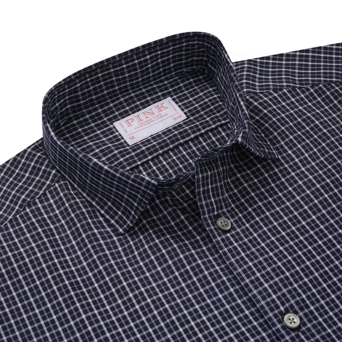 Navy Blue Slim Fit Smart Casual Indigo Check Shirt