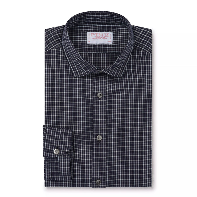 Navy Blue Slim Fit Smart Casual Indigo Check Shirt