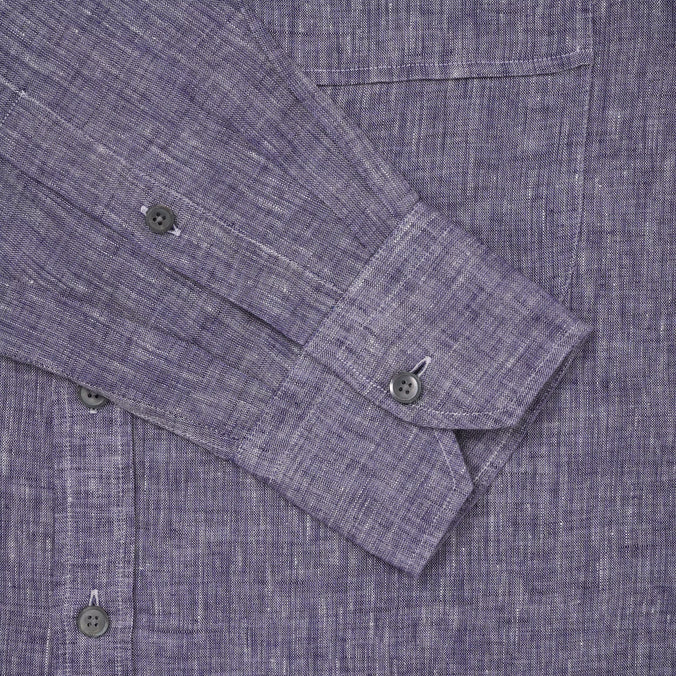 Blue & White Classic Fit Smart Casual Chambray Linen Shirt