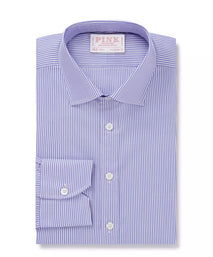 Blue & Navy Slim Fit Bengal Twill Stripe Dress Shirt