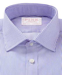 Blue & Navy Slim Fit Bengal Twill Stripe Dress Shirt