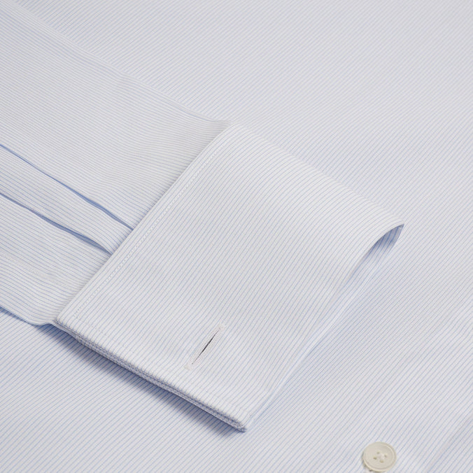 Pale Blue & White Slim Fit French Cuff Pin Stripe Dress Shirt