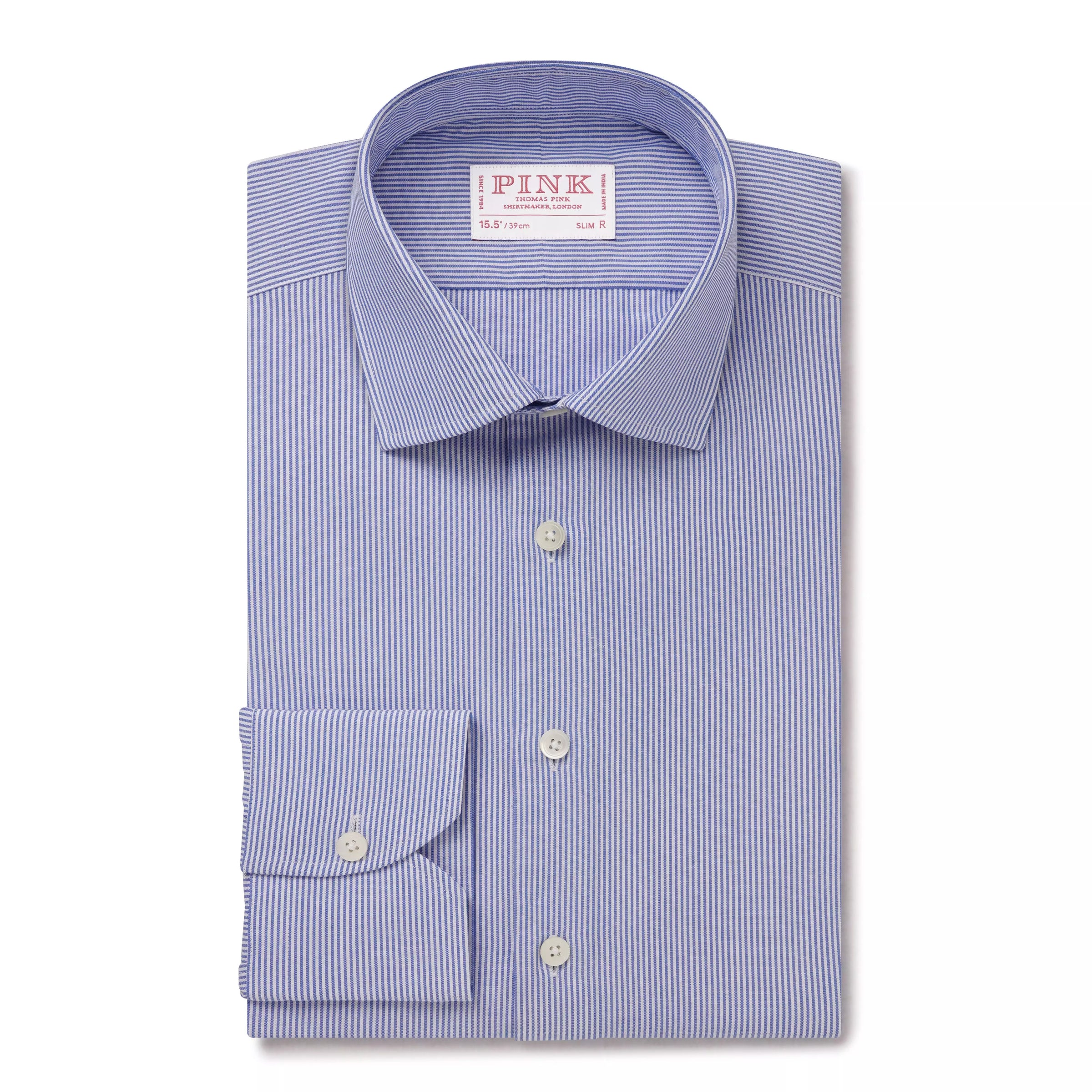Blue & White Slim Fit Panama Thin Stripe Dress Shirt